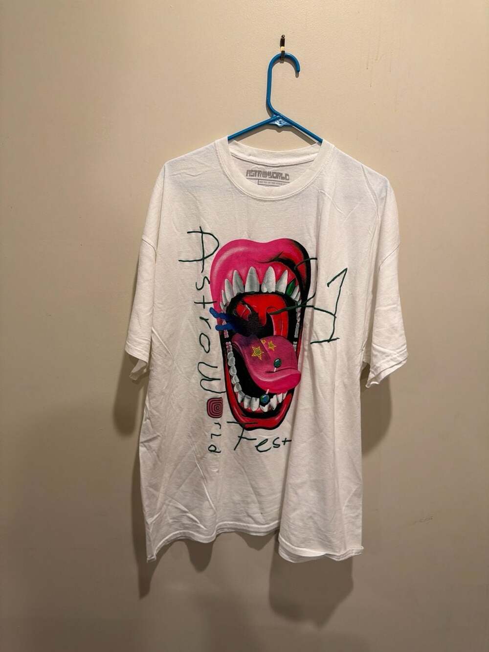 Travis Scott Astroworld Festival 2021 Mouth Graphic T-Shirt White Size XL